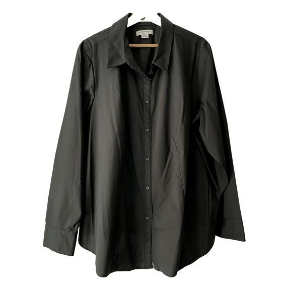 Liz Claiborne Womens Plus 3X Black ButtonUp Shirt Career NWT Blouse Stretch Top - Picture 1 of 9